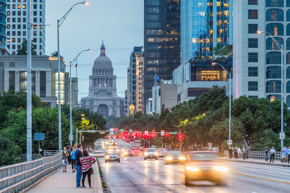 Austin skyline traffic at sunset
