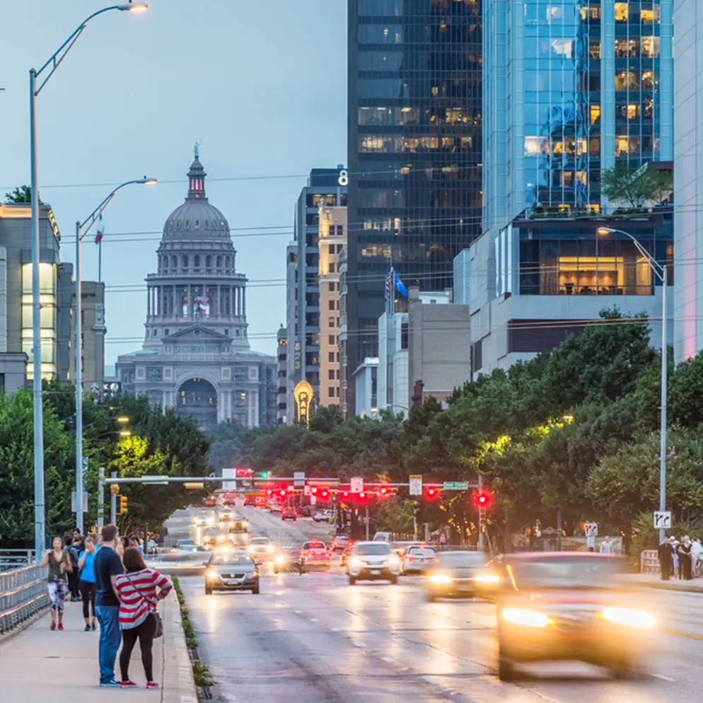 Austin skyline traffic at sunset